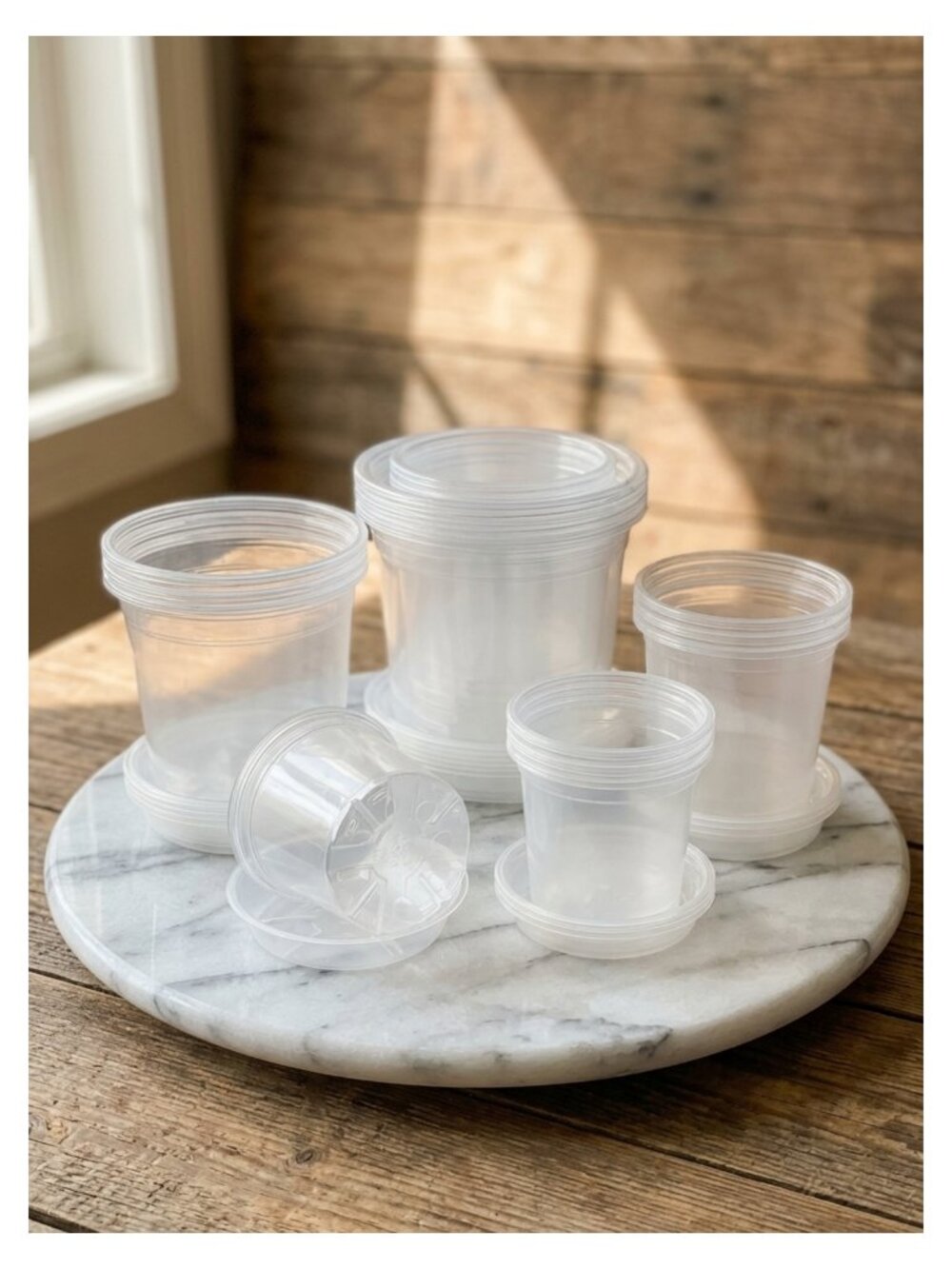 4/5/6/7 Inch Clear Plastic Nursery Pots with Saucers 20 Pack Drainage Holes